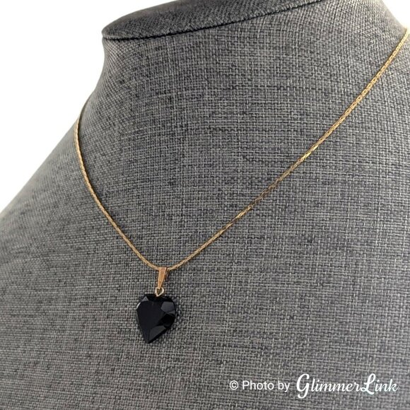 Vintage Translucent Faceted Brown Stone Heart Pendant Gold Tone Chain Necklace - Picture 4 of 13